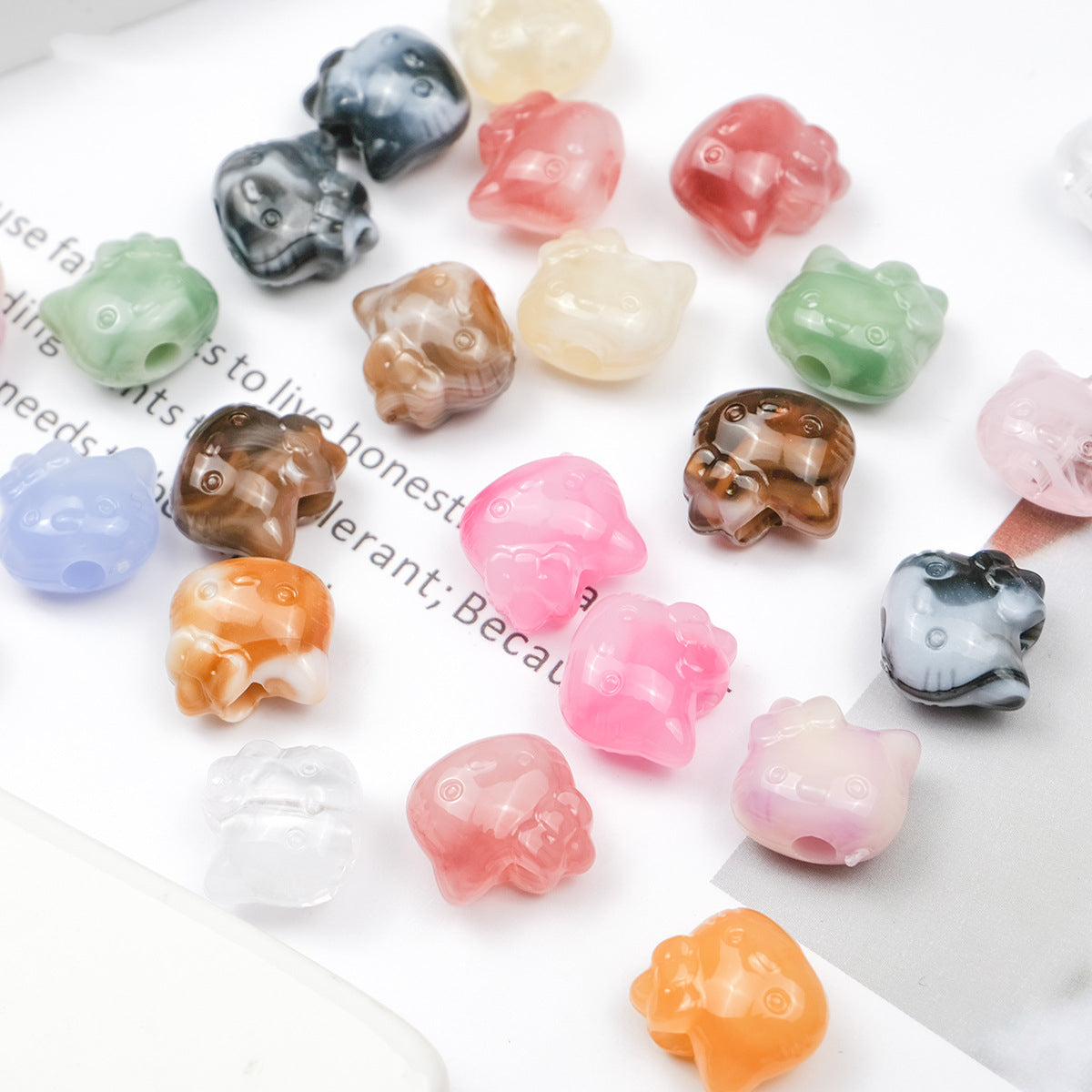 Vintage Hello Kitty Acrylic Beads 11mm Imitation Jade 100pcs 3