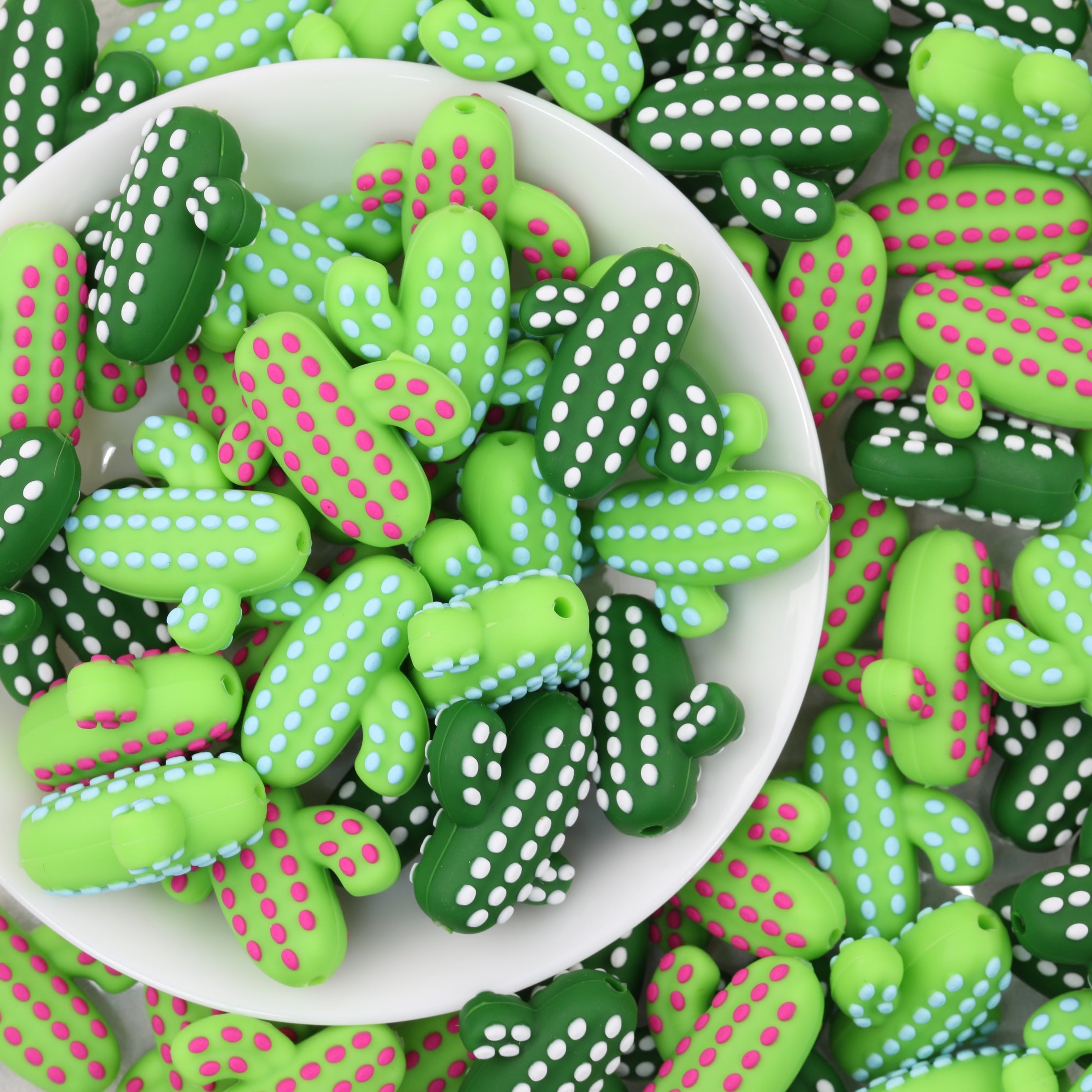 Silicone 3D Cactus Focal Beads Multicolor 20pcs