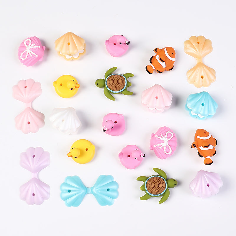 3D Summer Ocean Silicone Focal Beads Turtle Clownfish Seashell 20pcs 4