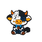 Silicone Focal Beads Cow White Hair Brown Nose Wearing Bow Tie