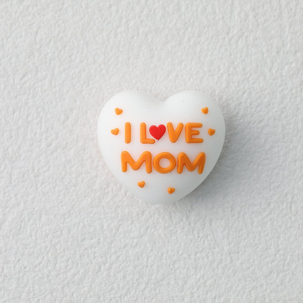 I Love Mom Heart 3D Silicone Focal Beads White Orange Red 20pcs