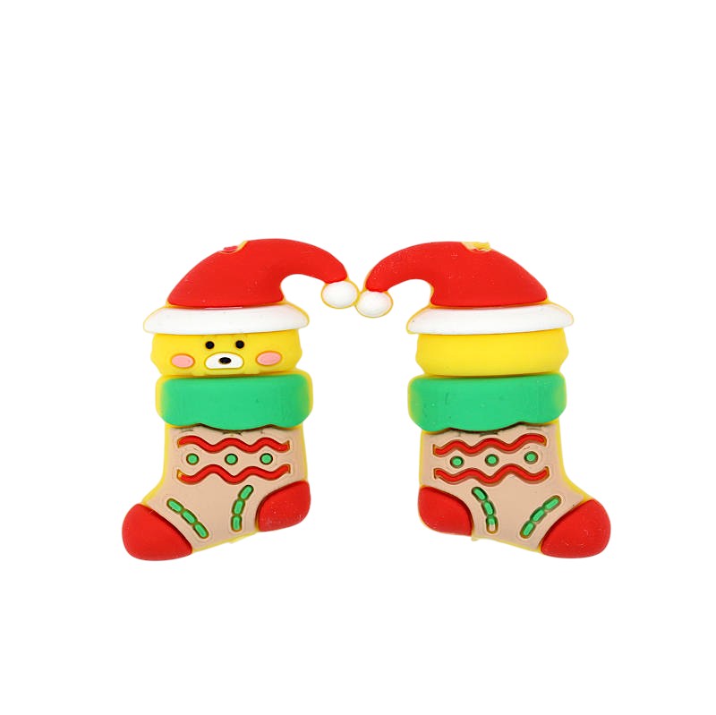 Silicone 3D Focal Beads Christmas Bear Socks Wearing Santa Hat 20Pcs