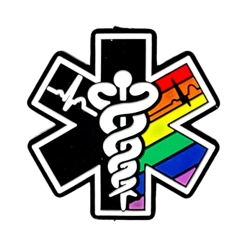 Silicone Focal Beads Star Of Life Black and Rainbow Stripes 20pcs