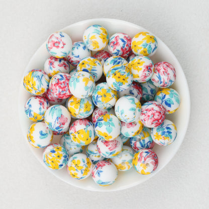 15mm Floral Printed Silicone Round Beads Soft Pastel Color 50pcs 4