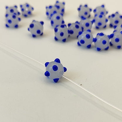 Lampwork Glass Beads Sea Urchin 11mm Handmade Polka Dotted 14pcs 13