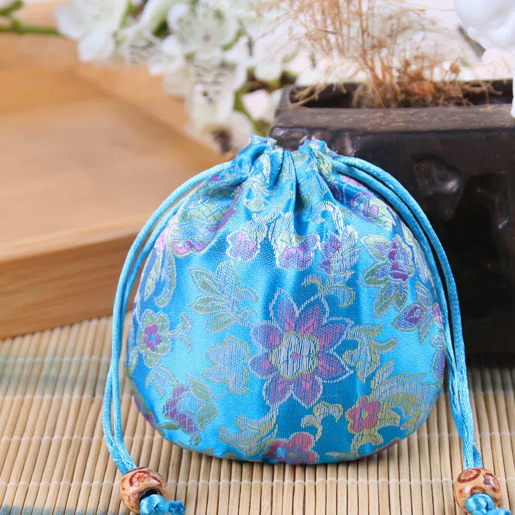 Vintage Brocade Drawstring Pouches Embroidered Floral Pattern 11cm 2pcs 6
