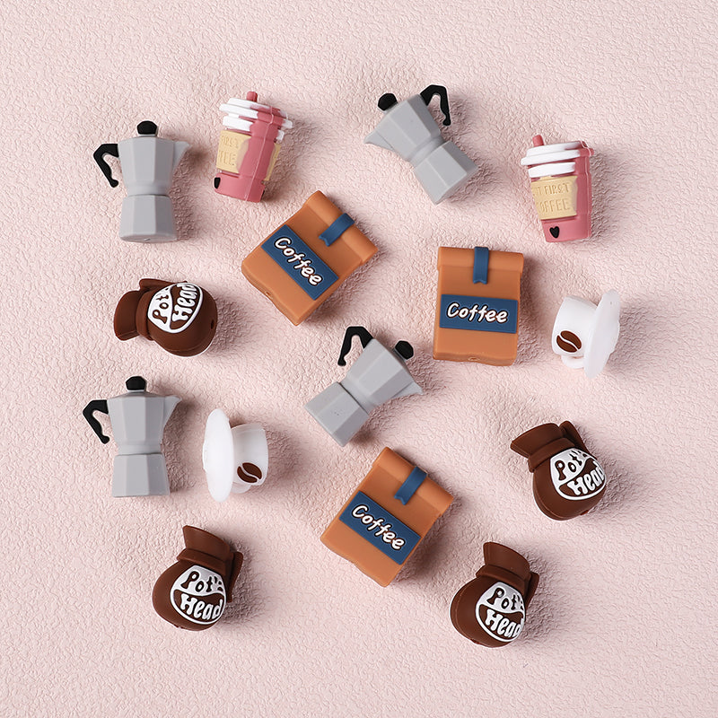 Silicone 3D Focal Beads Coffee Theme Coffee Pot Coffee Bag 20pcs