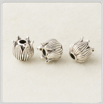 Tibetan Lily Metal Beads 7mm 8mm Antique Silver Tone 100pcs 3