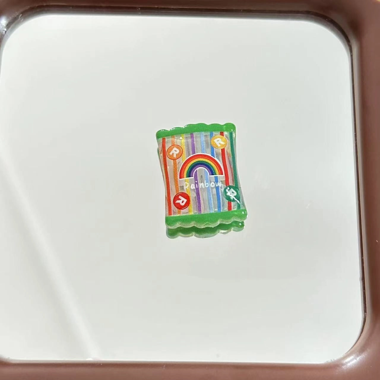 Rainbow Printed Square Acrylic Beads 25mm Colorful Snack Bag 10pcs 6