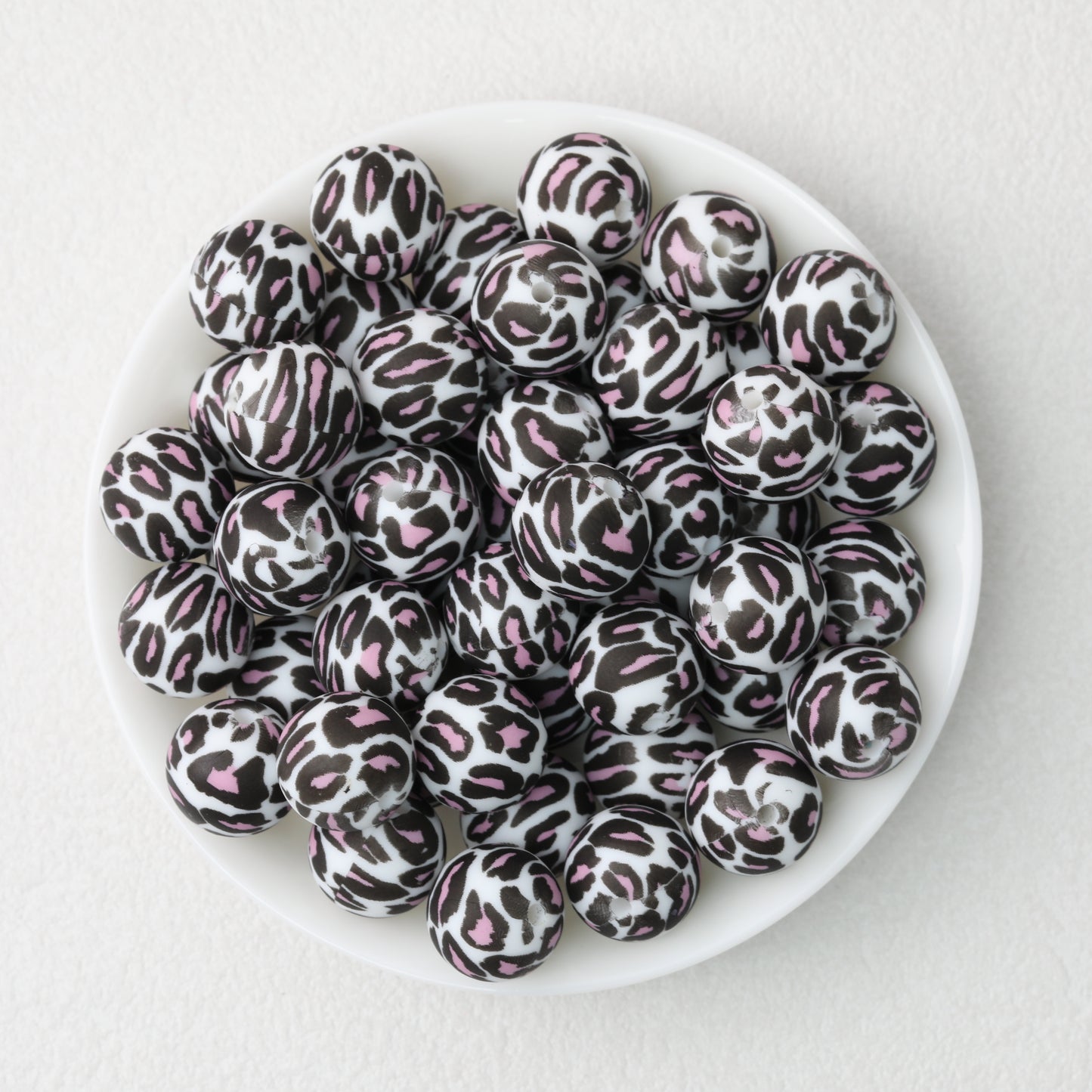 15mm Colored Leopard Print Round Silicone Beads 50pcs 10