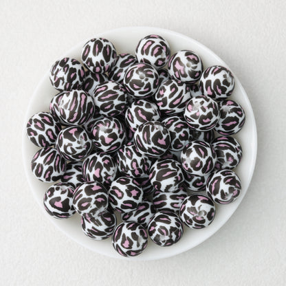 15mm Colored Leopard Print Round Silicone Beads 50pcs 10