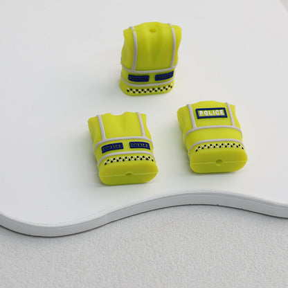 3D Safety Yellow Police Vest Silicone Focal Beads Reflective 20pcs