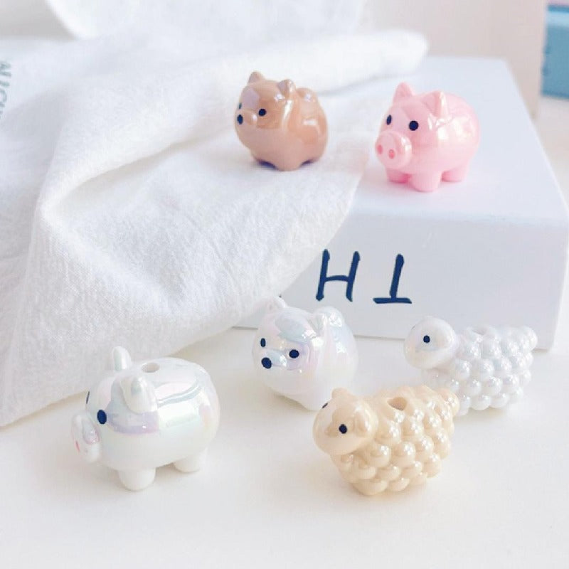 Glossy Dog Sheep Acrylic Beads 25mm Pastel Colors 2pcs 2