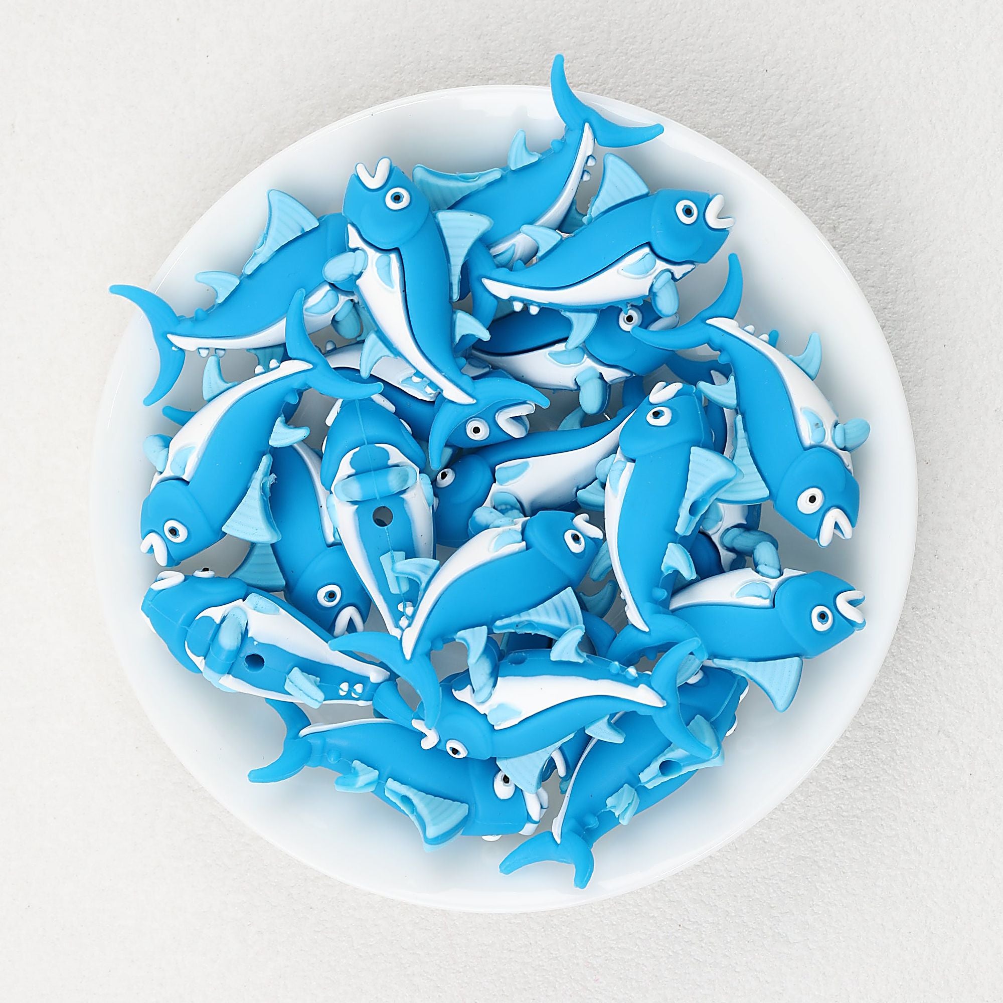 Silicone 3D Fish Focal Beads Blue 20pcs