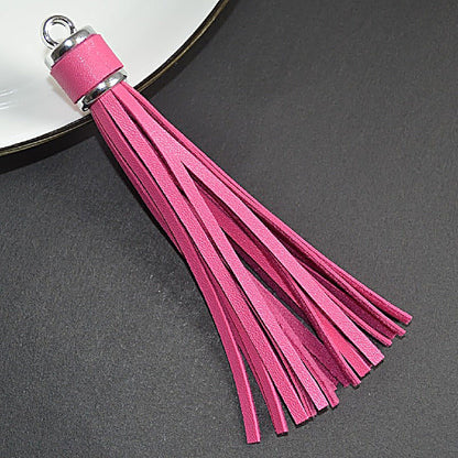 Silver PU Leather Tassel Keychain Metallic 9cm Length - 25 Light Rose Red