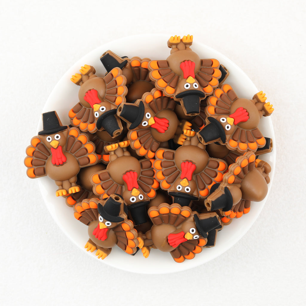  3D Thanksgiving Turkey Silicone Focal Beads 20pcs 2
