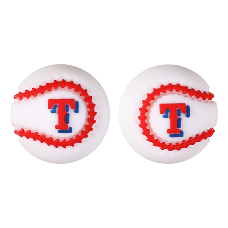 Silicone 3D Focal Beads Baseball Team Bright Red Stitches Team Initials 20pcs 14