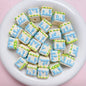 Hand Painted Cube Acrylic Beads 16mm Cream Dripping Icing 5pcs 15