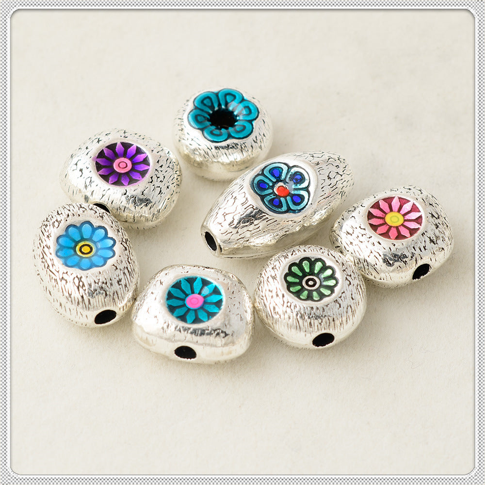Oval Sunflower Metal Beads Cloisonne Enamel Alloy 10pcs