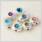 Oval Sunflower Metal Beads Cloisonne Enamel Alloy 10pcs
