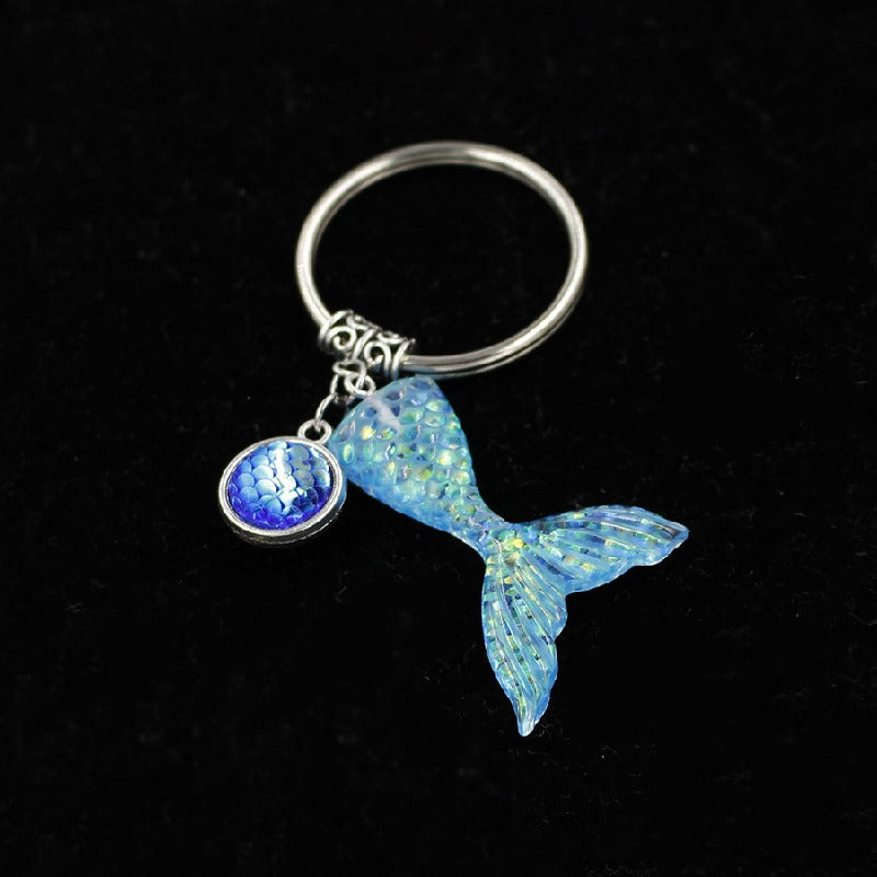 Stainless Steel Gradient Fishtail Animal Keychain Shimmering Scales 7