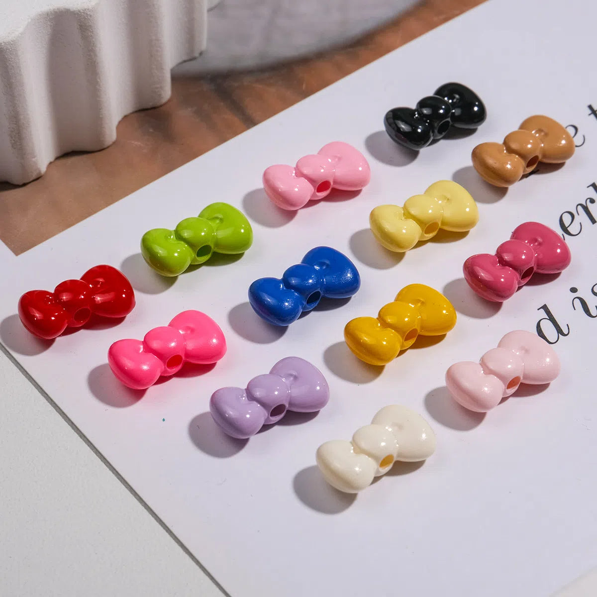 Painted Mini Bow Acrylic Beads 13mm Glossy Mixed Colors 50pcs 2