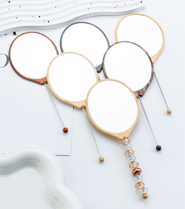 Beadable Plastic Mirrors Oval Wood Pattern
