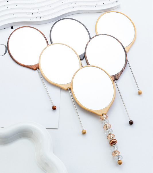 Beadable Plastic Mirrors Oval Wood Pattern