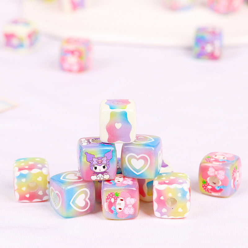 Plating Square Acrylic Beads 14mm Kuromi Cartoon Printed 10pcs 3