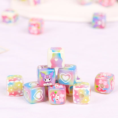 Plating Square Acrylic Beads 14mm Kuromi Cartoon Printed 10pcs 3
