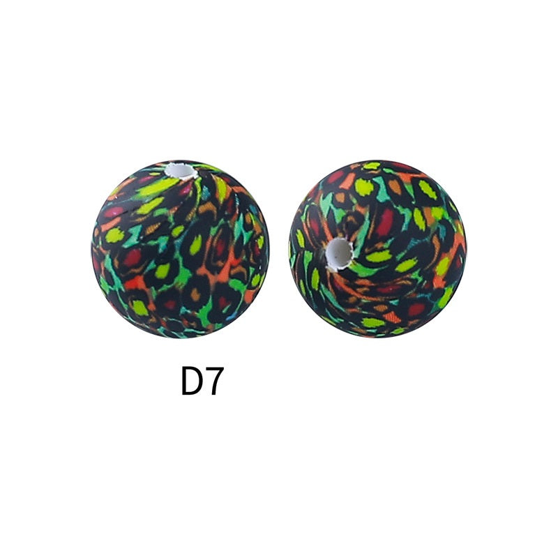 50Pcs 15mm Colored pattern printed silicone beads 9