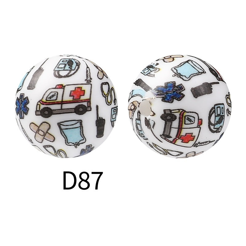 50Pcs 15mm Colored pattern printed silicone beads 89