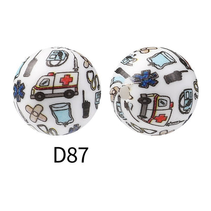 50Pcs 15mm Colored pattern printed silicone beads 89