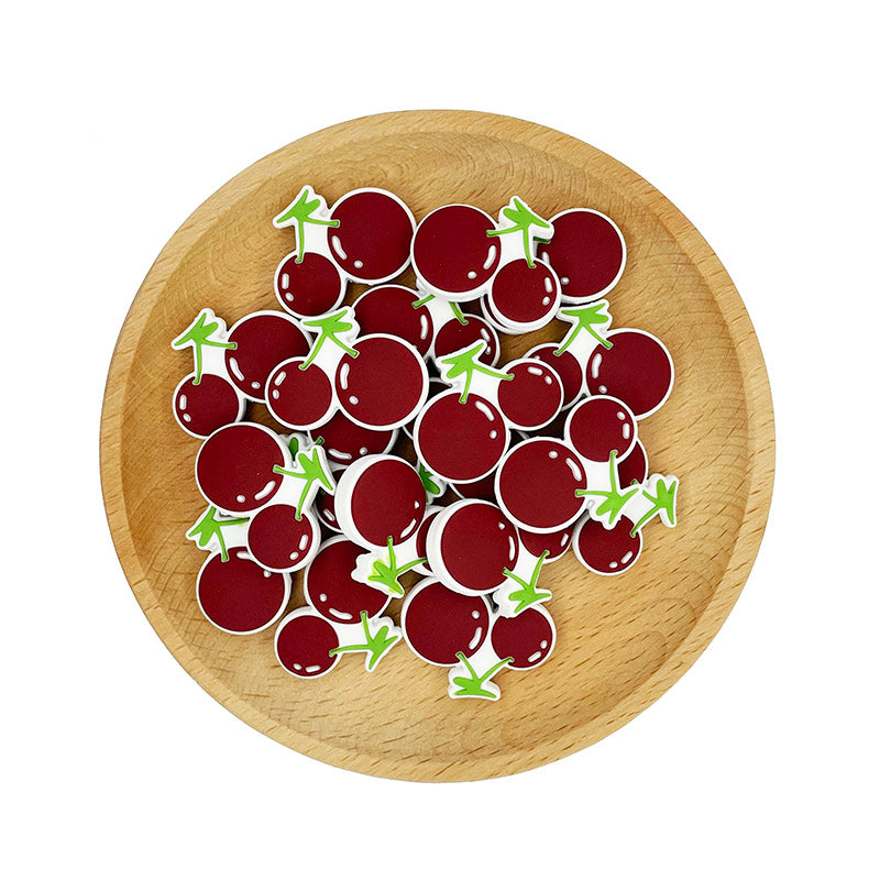 Silicone Focal Beads Cherry Connected Green Stems 20pcs 2