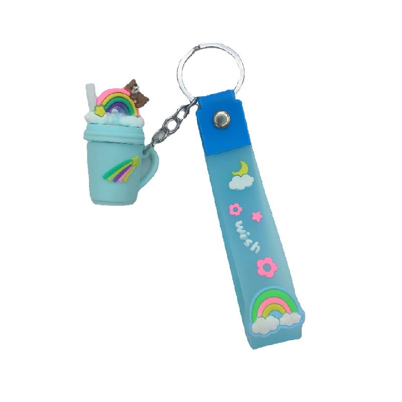 Silicone Rainbow Donut Milk Tea Bear Keychain Pastel Colors 5