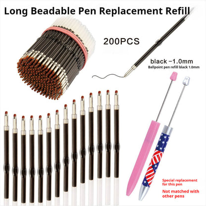 Black ballpoint pen refill for long beadable pen