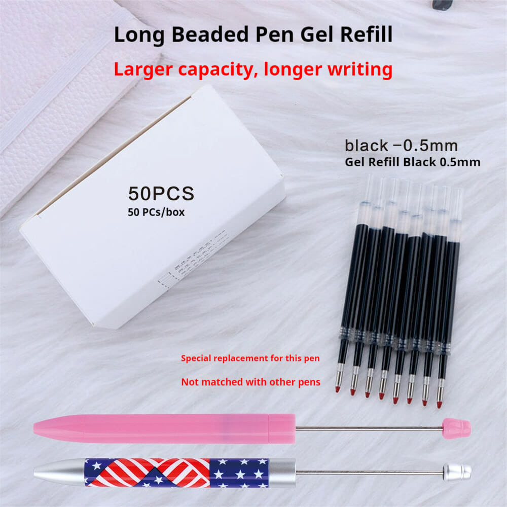 Black gel refill for long beadable pen