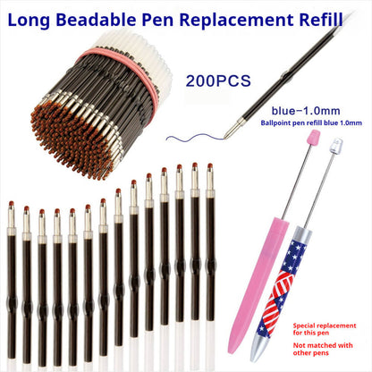 Blue ballpoint pen refill for long beadable pen