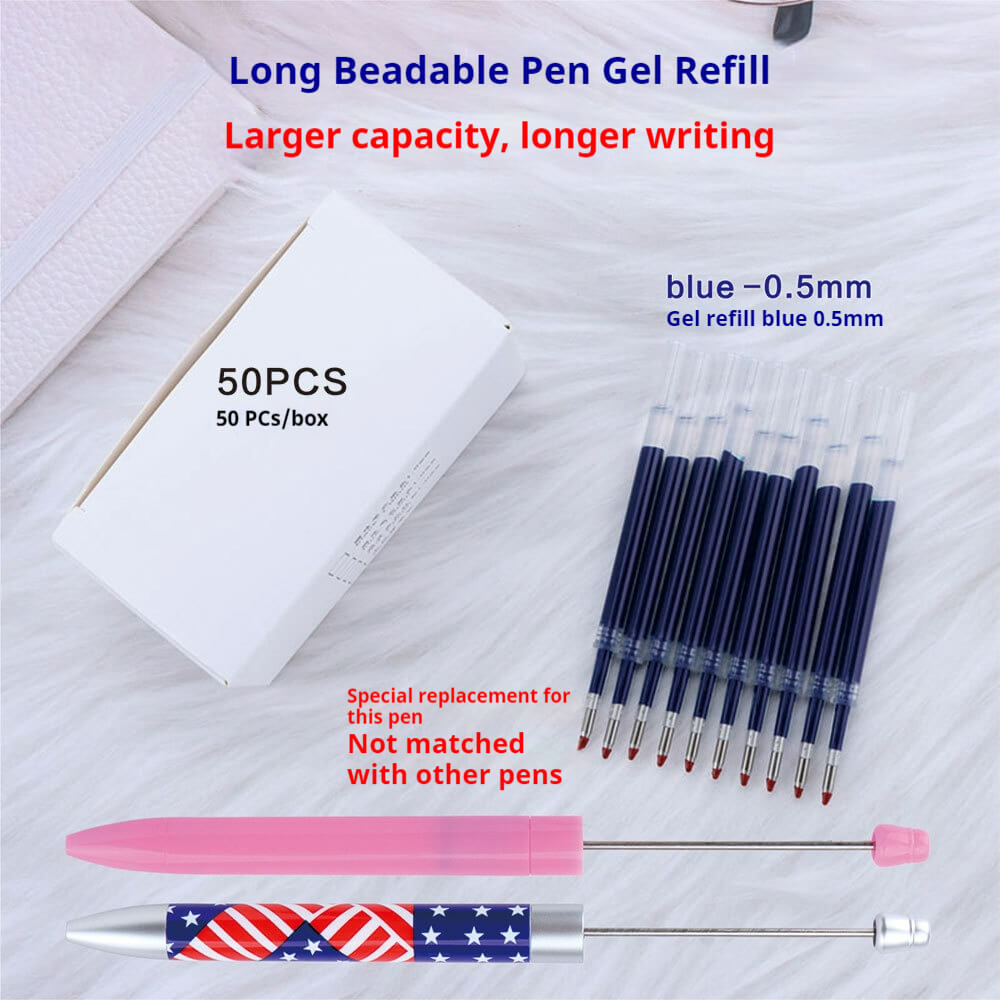 Blue gel refill for long beadable pen