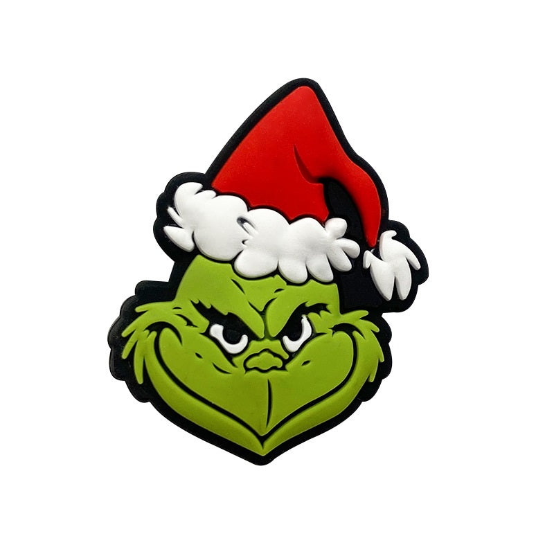 Silicone Focal Beads Christmas Grinch Green Face Santa Hat
