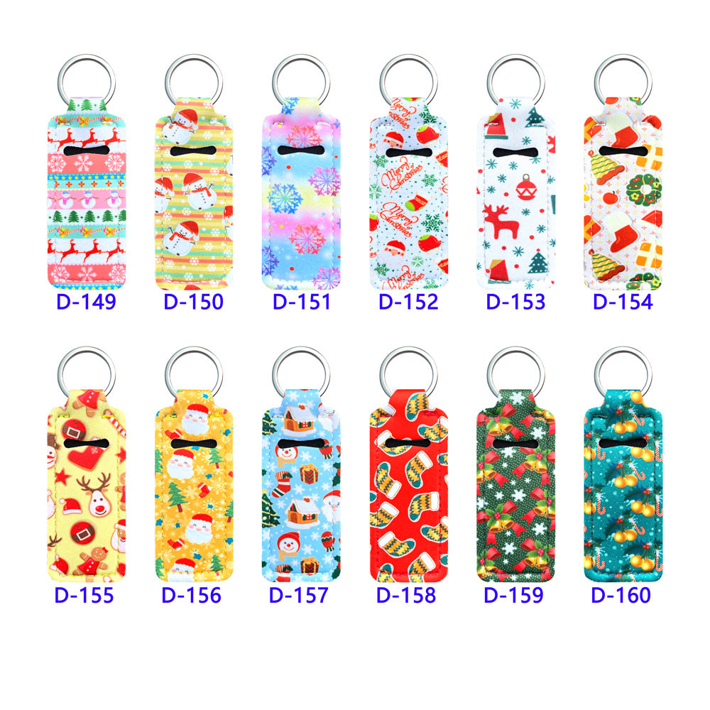 Christmas Neoprene Wristlet Keychain Sanitizer Chapstick Holder Festive Design 3