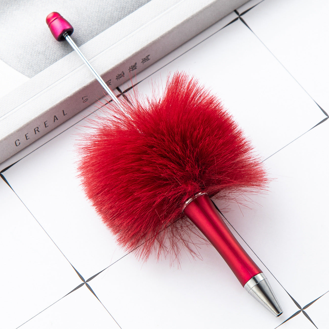 Fuzzy Beadable Pens Plush DIY Ballpoint Pen Wholesale 1 Red