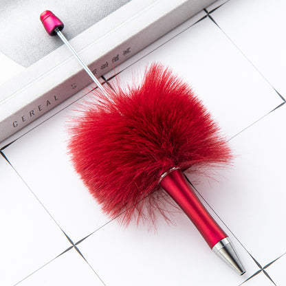 Fuzzy Beadable Pens Plush DIY Ballpoint Pen Wholesale 1 Red