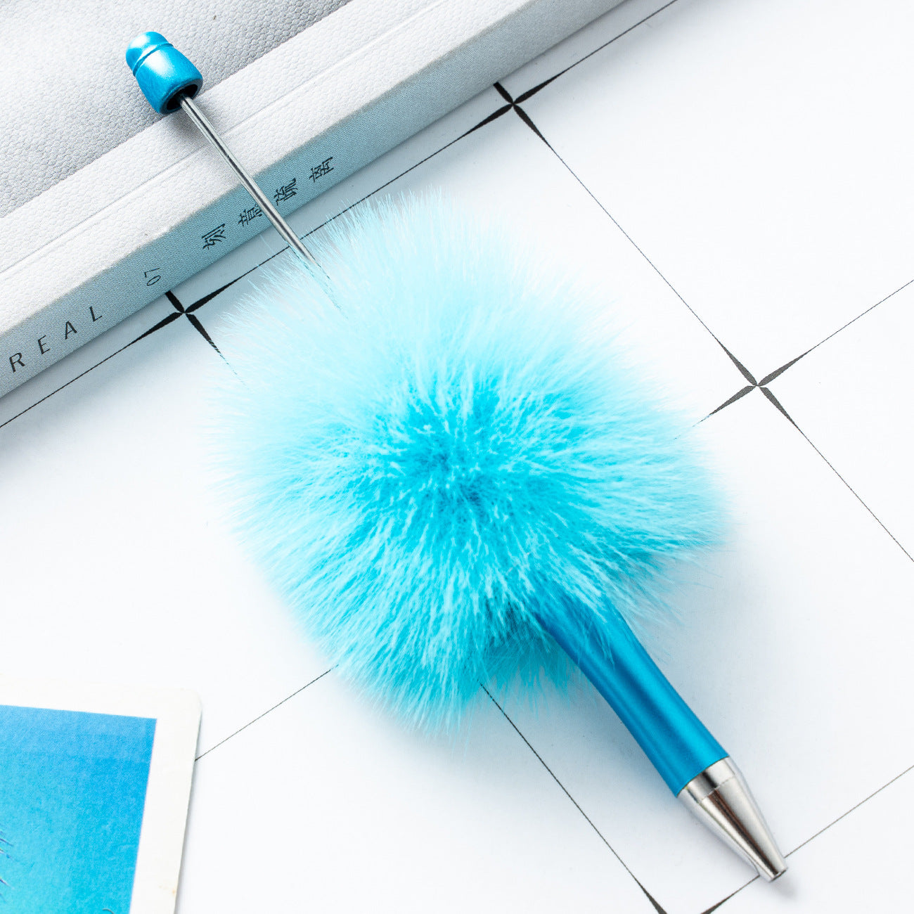 Fuzzy Beadable Pens Plush DIY Ballpoint Pen Wholesale 15 Royal Blue