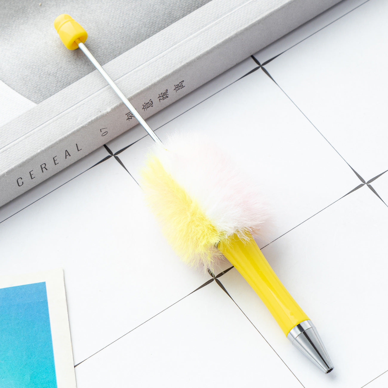 Fuzzy Beadable Pens Plush DIY Ballpoint Pen Wholesale 22 Macaron yellow-Gradient