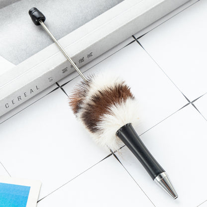 Fuzzy Beadable Pens Plush DIY Ballpoint Pen Wholesale 3 Black-leopard
