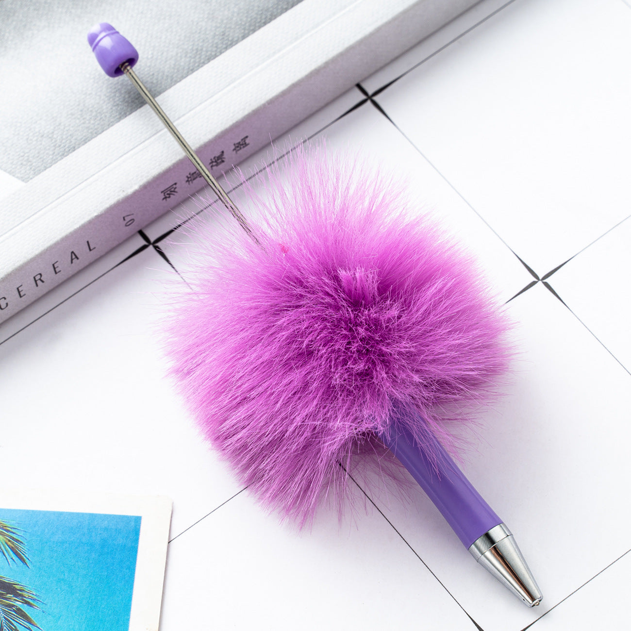 Fuzzy Beadable Pens Plush DIY Ballpoint Pen Wholesale 49 Purple