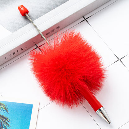 Fuzzy Beadable Pens Plush DIY Ballpoint Pen Wholesale 56 Fluorescent Red