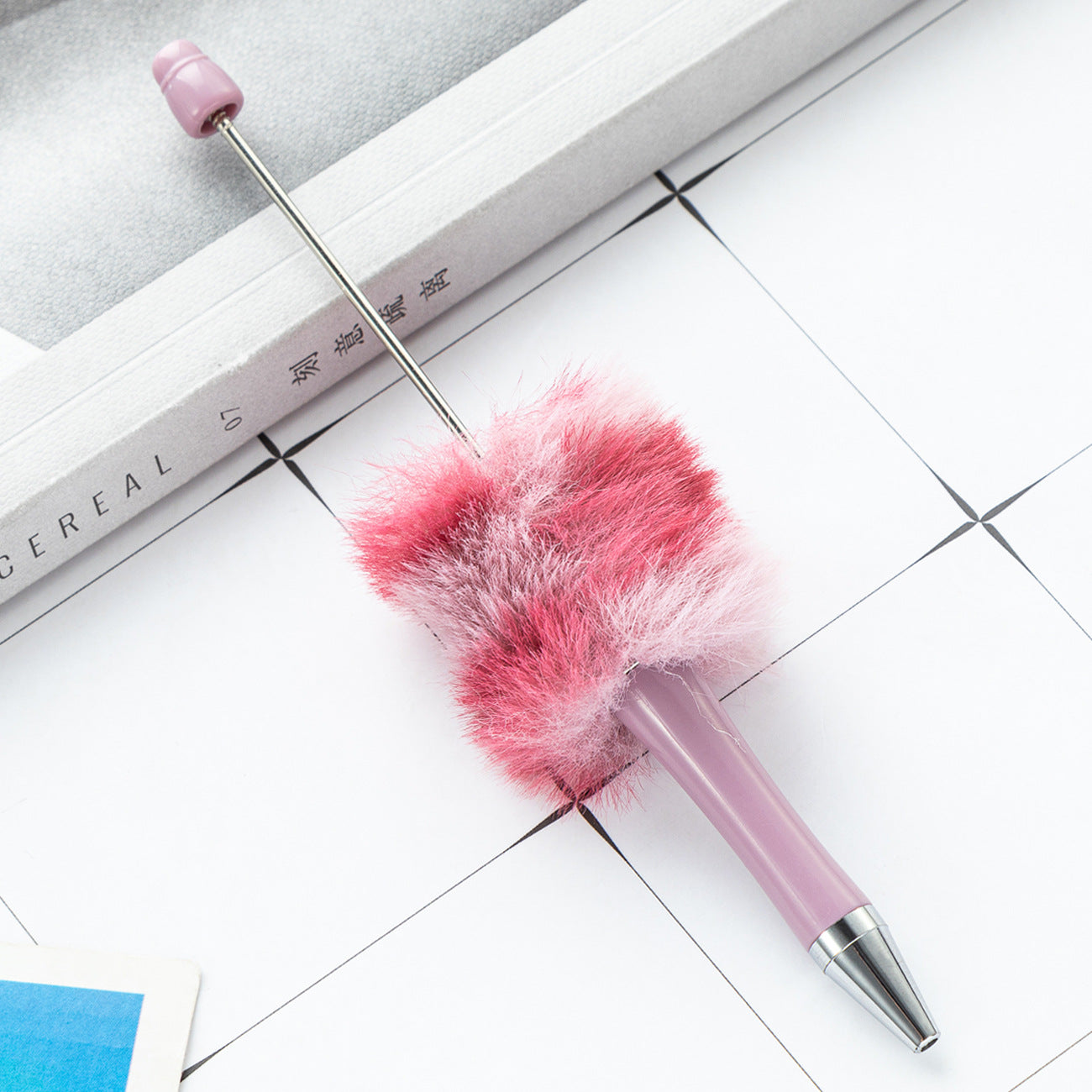 Fuzzy Beadable Pens Plush DIY Ballpoint Pen Wholesale 79 Lilac purple-Leopard