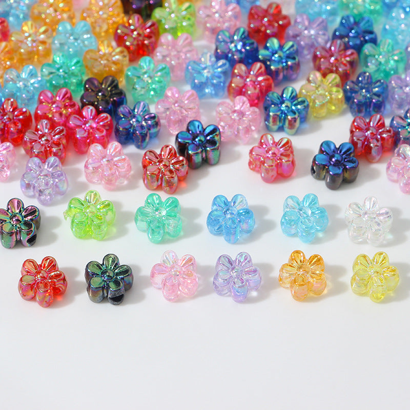 Plating AB Colored Floret Resin Beads 7mm Transparent 100pcs 3